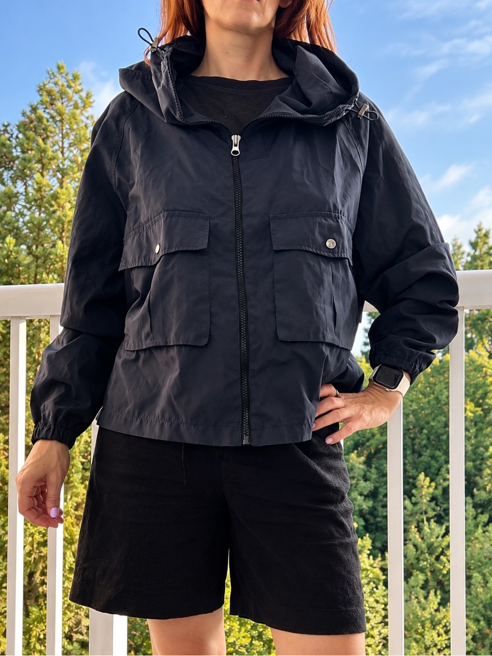 Zara Women’s Hooded Windbreaker Jacket – Navy – Size M